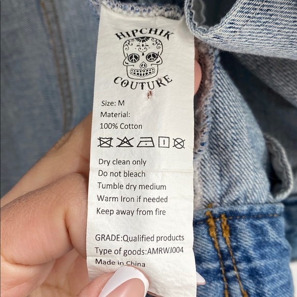 Hipchik Couture Skull Crystal Distressed Blue Denim Jacket Cotton Casual Size M - Picture 7 of 12
